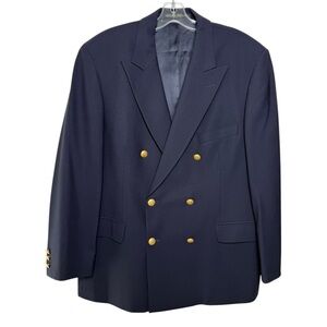 Vtg Wool Double Breast Blazer Gold Buttons Navy Blue St. Michael Marks & Spencer